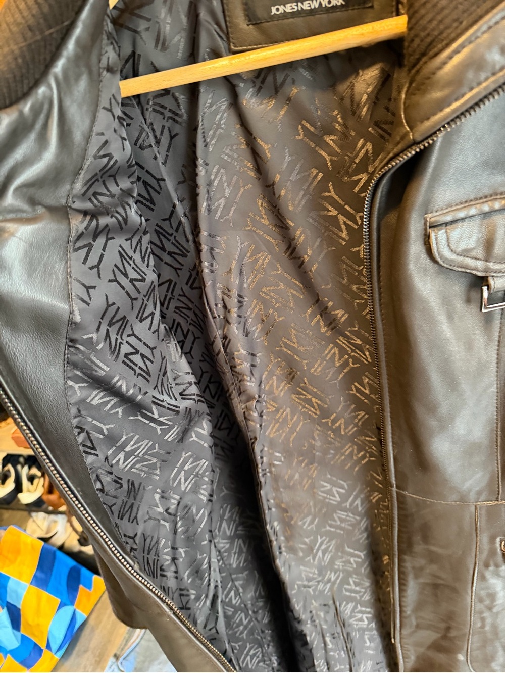 Vtg Jones New York Brown Leather Long Coat - Picture 2 of 3